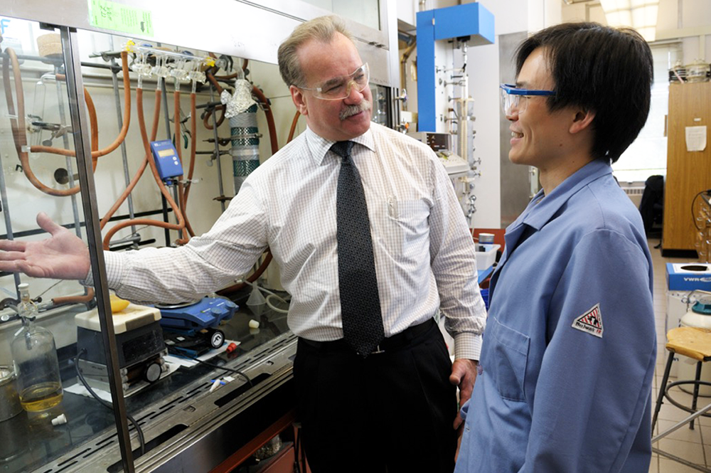 Illinois chemistry professor Scott E. Denmark, left, with former graduate student Timothy Chang. Denmark was elected to the American Academy of Arts and Sciences. (Photo courtesy of Scott Denmark.) 