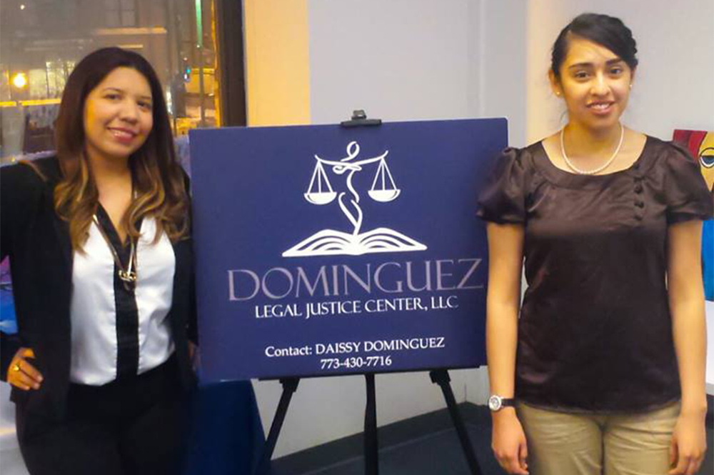 Daissy Dominguez, left, with Estefania Perez, who was awarded a scholarship from Dominguez’s law firm to attend Benedictine University.
