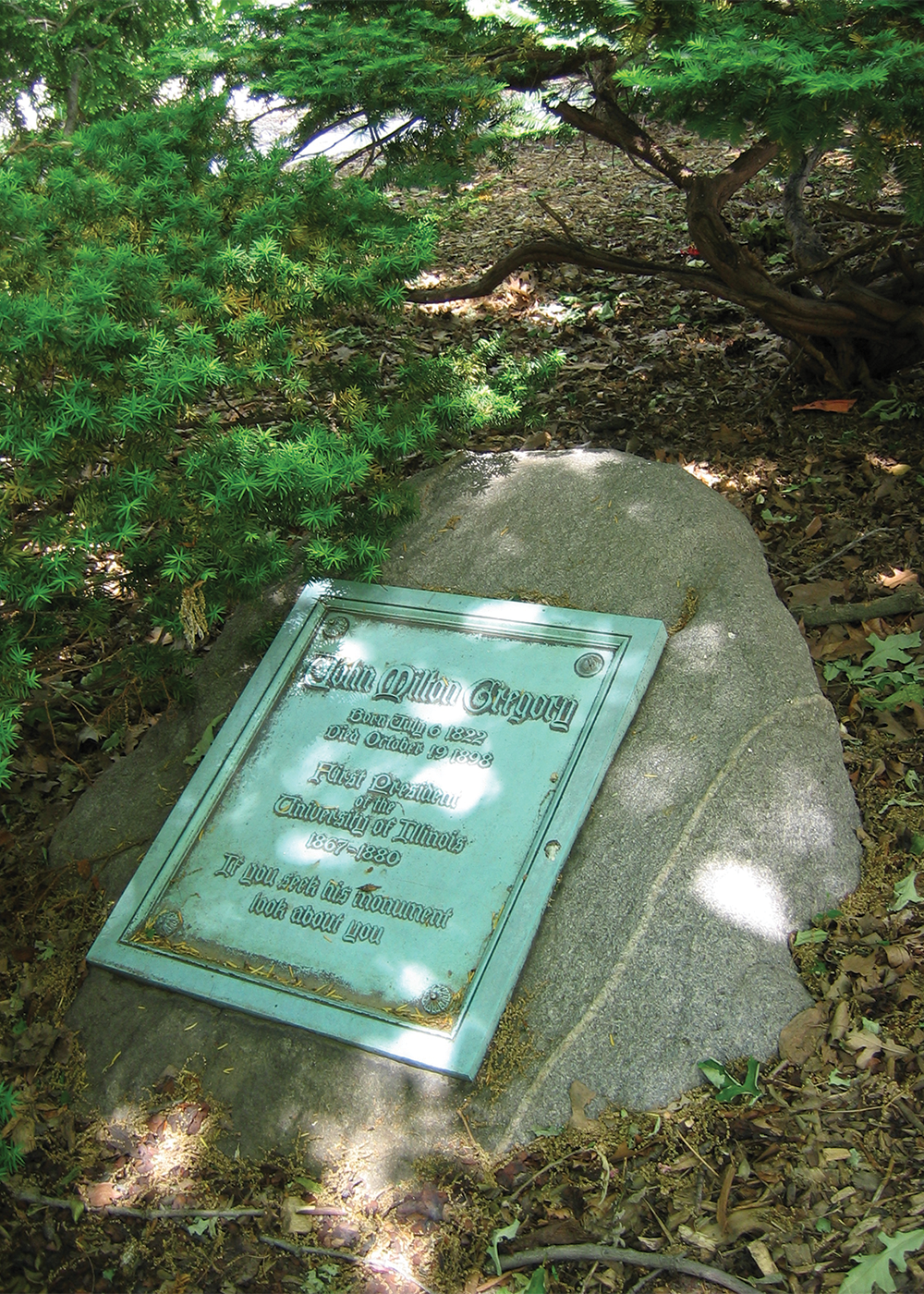 John Milton Gregory is buried on campus just south of Altgeld Hall. 