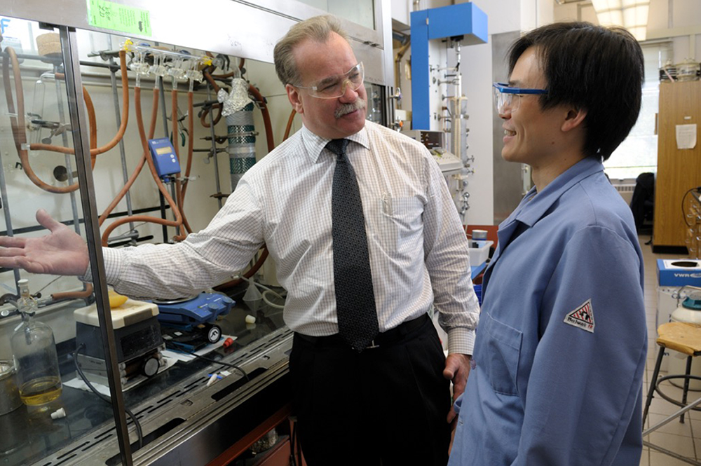 Illinois chemistry professor Scott E. Denmark, left, with former graduate student Timothy Chang. Denmark was elected to the National Academy of Sciences. (Photo courtesy of Scott E. Denmark.) 