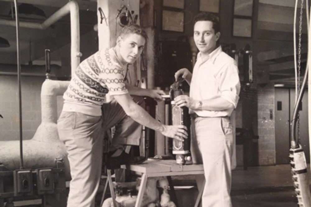 Joseph Sant'Angelo, at right, poses with a fellow student during his days at U of I. (Image courtesy of Sant'Angelo and the Department of Chemical and Biomolecular Engineering.) 