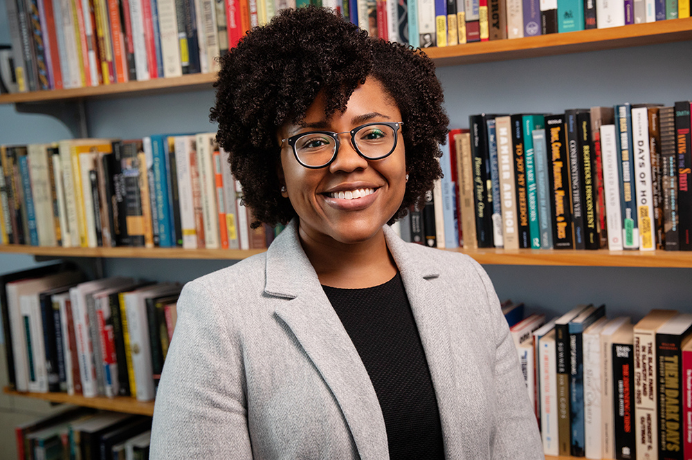 History professor Marsha Barrett specializes in modern U.S. political history and African-American history. She is completing a book on New York Governor Nelson Rockefeller and the decline of moderation in American politics. (Photo by L. Brian Stauffer.)
