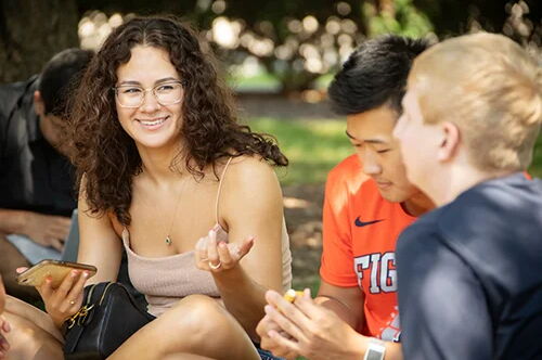 Students talking outside