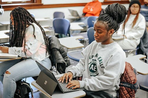 Student using laptop