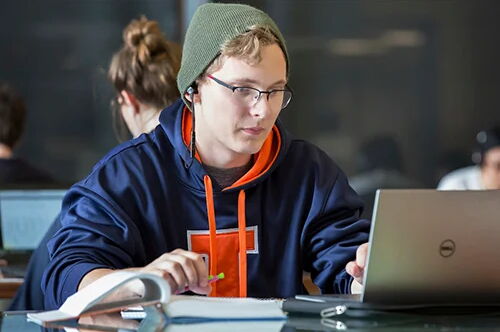 Student using laptop