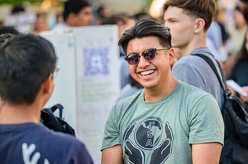 Students talking outside