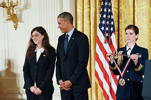 Professor May Berenbaum with former President Barack Obama