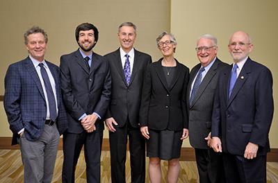 The 2014 LAS Alumni Award winners attended a college reception in their honor. Pictured are Peter Senter, Patrick Walsh, William Banholzer, Laura Bolton, Allan Campbell, and Alan Parsons.