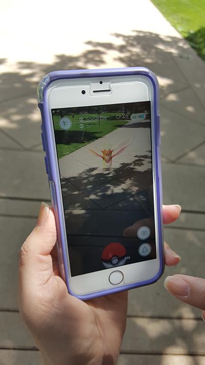 Spearow, a Pokemon character, appears on the Quad in the augmented reality game Pokemon Go.