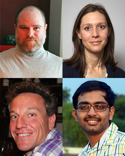(from upper left, clockwise): Ted Sanders, Claudia Brosseder, Naveen Narisetty, and Benjamin Hankin are among 24 new faculty in the College of LAS this fall.
