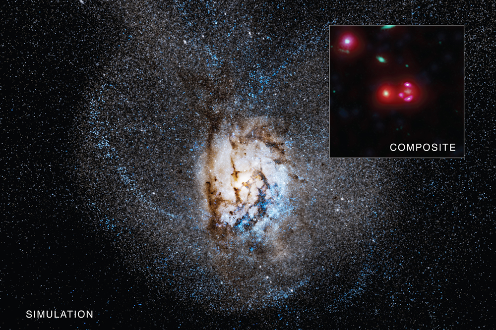 SPT0346-52 is a galaxy found about a billion years after the Big Bang that has one of the highest rates of star formation ever seen in a galaxy. Credit: X-ray: NASA/CXC/University of Florida/J.Ma et al