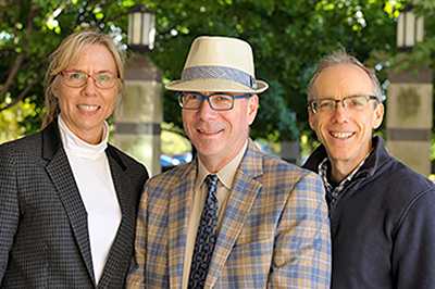 From left, Nancy Sottos, a professor of materials science and engineering, Scott White, a professor of aerospace engineering, and Jeff Moore, a professor of chemistry, have been collaborating in the Autonomous Materials Systems Group.
