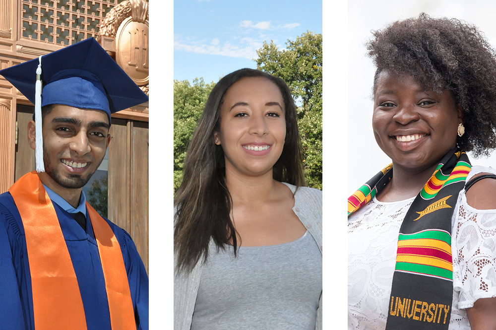 From left: Noman Baig, Kelsey Barry, and Cashmere Cozart are among the latest Lincoln Scholars to graduate from Illinois. 