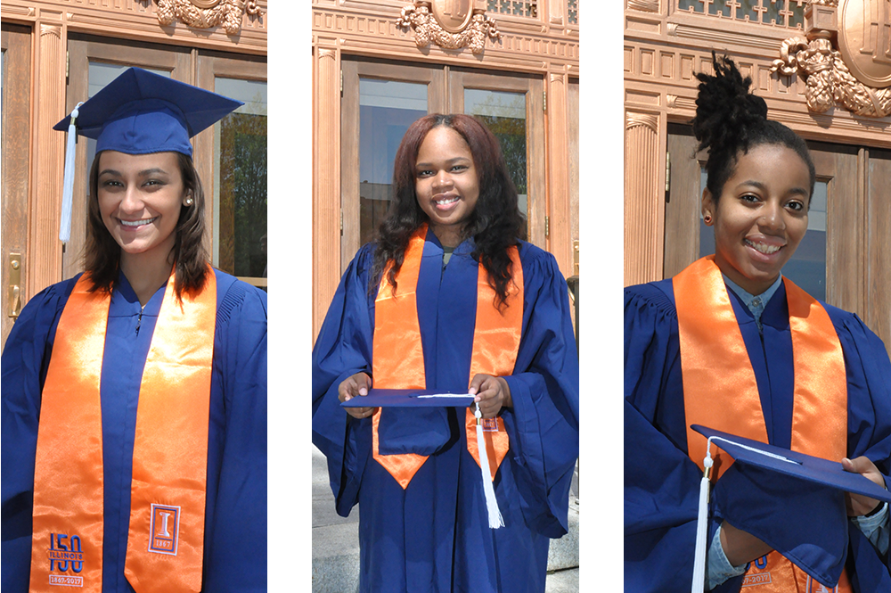 From left: Lauren Gabra, Allana Griffith, and Jada Hampton are among the latest Lincoln Scholars to graduate from Illinois. 