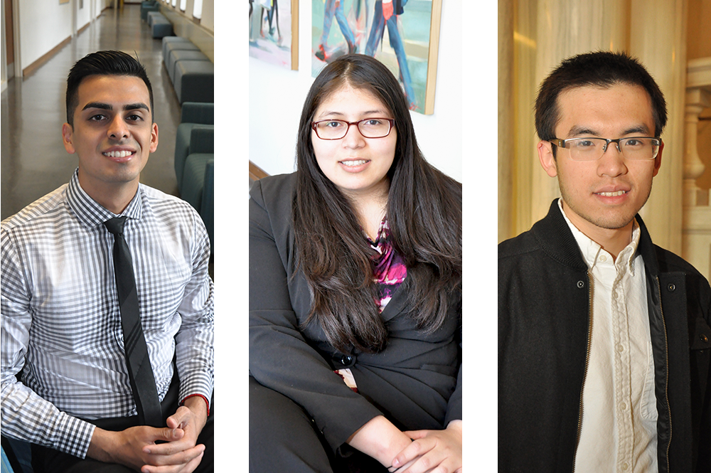 From left: Octavio Herrera, Andrea Salazar, and Shunping Xie are among the latest Lincoln Scholars to graduate from Illinois. 