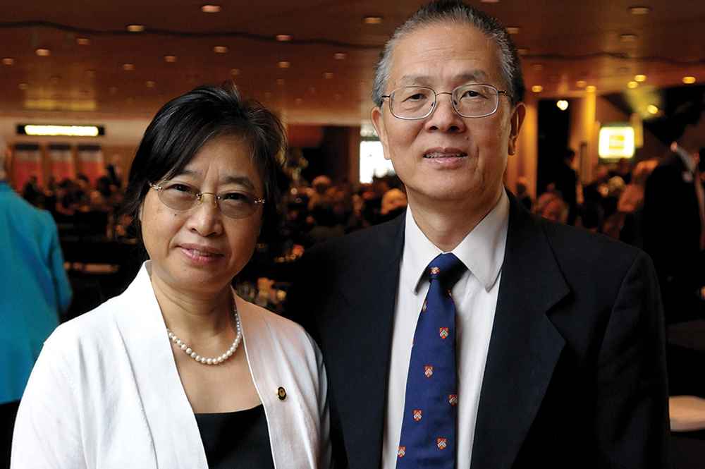 Xiaoming Chen, left, and her husband, Peixin He, endowed the chair in honor of Larry Faulkner, the former advisor of He and colleague to both of them. 