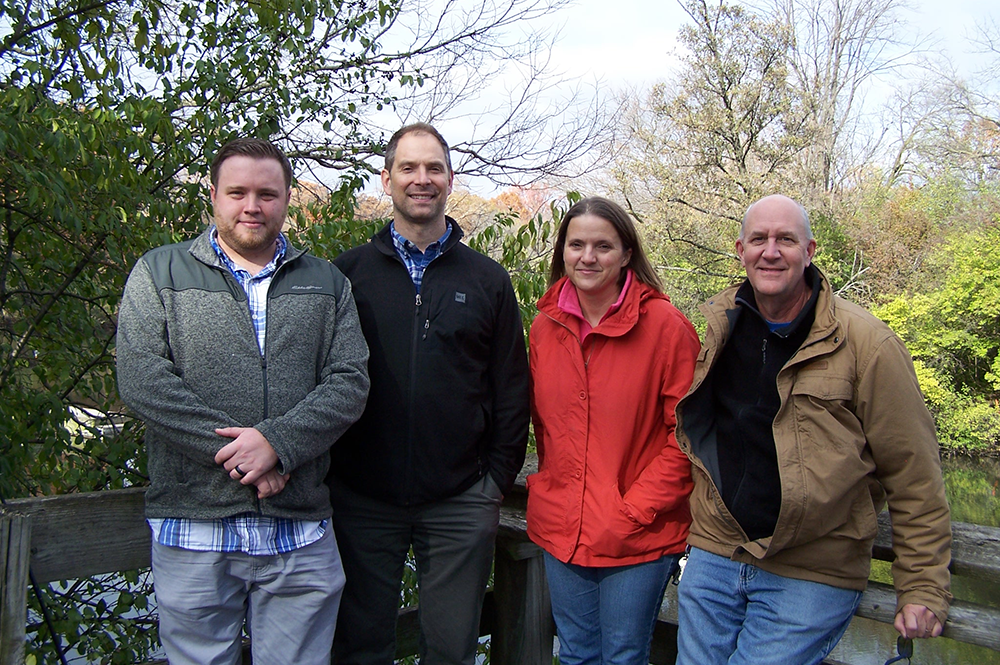 From left: Cody Sullivan, chief of marketing; Cory Suski, vice president and secretary, and professor of natural resources at Illinois; Becky Fuller, president and professor of animal biology at Illinois; and John Epifanio, vice president and treasurer, and senior scientist at Illinois Natural History Survey, run BassInSight, which produced the BassVision app. (Image courtesy of Becky Fuller and BassInSight.) 