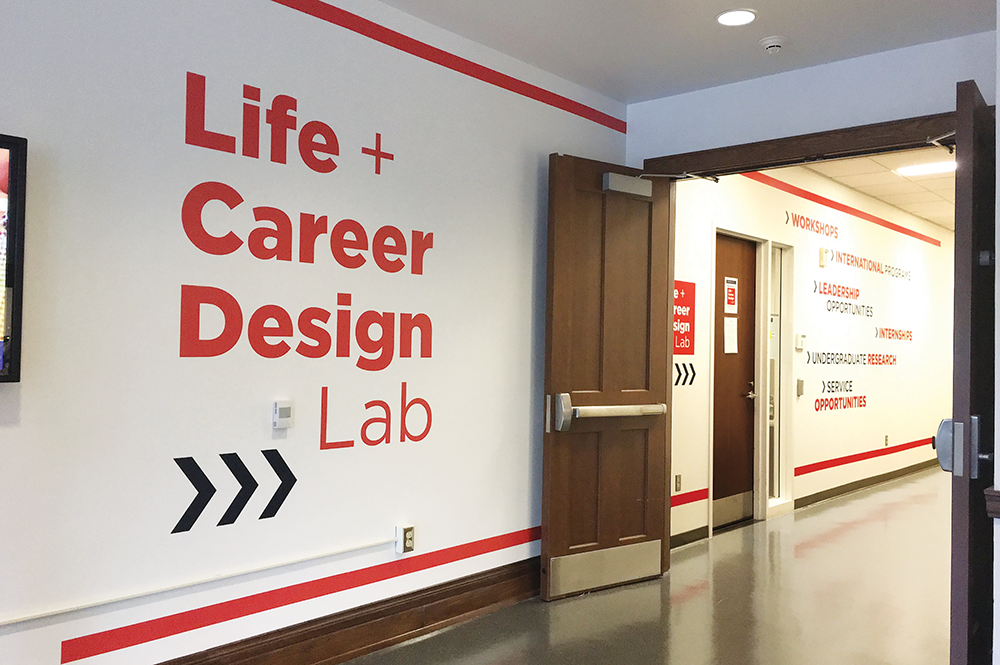The entrance to the Life + Career Design Lab on the second floor of Lincoln Hall. (Photo by Heather Gillett.) 