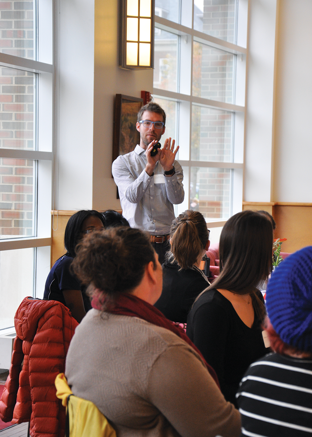 Kyle Williams visits campus to explain design thinking principles to LAS faculty and staff. (Photo by Heather Gillett.) 